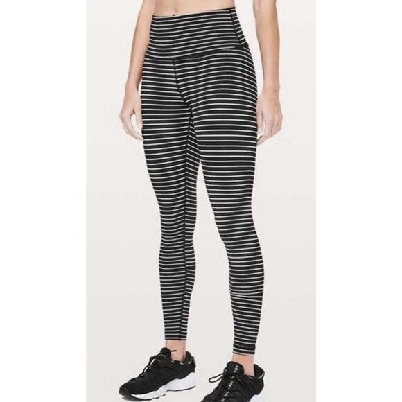 lululemon athletica Pants - Lululemon Wunder Under High-Rise Right Leggings Parallel Stripe Black White 2